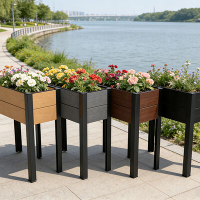 आधुनिक ऊंचा ऊंचा उद्यान बिस्तर जलरोधक आग retardant पर्यावरण के अनुकूल लकड़ी प्लास्टिक मिश्रित के साथ आउटडोर के लिए