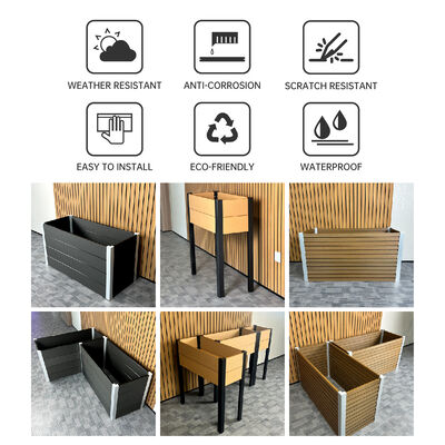 आधुनिक ऊंचा ऊंचा उद्यान बिस्तर जलरोधक आग retardant पर्यावरण के अनुकूल लकड़ी प्लास्टिक मिश्रित के साथ आउटडोर के लिए